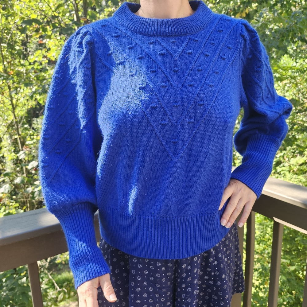 Vintage style, but not vintage 100% acrylic puff sleeve sweater Yves Klein blue